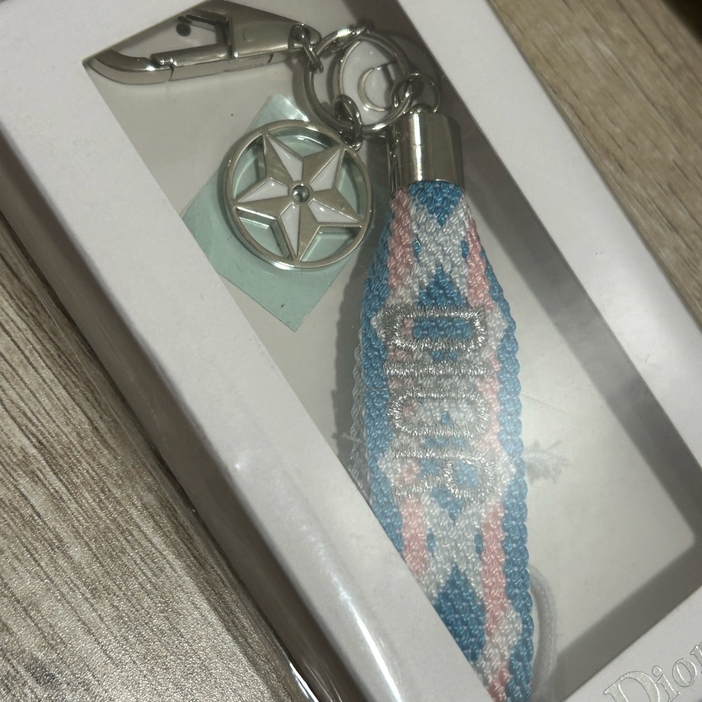 Dior Blue White Keychain Purse Charm FOB New